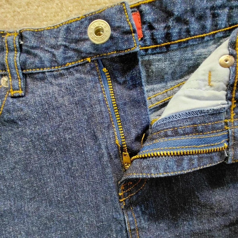 Guess Dark Blue Wash Denim Mini Skirt Girls Size 8 Button Zip Pockets